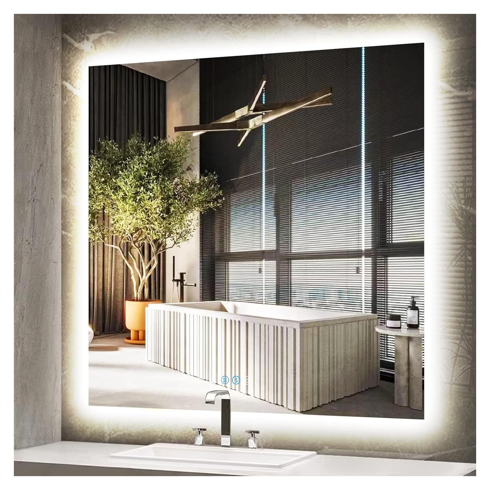 Espejo de Baño LED Cuadrado 91x91 cm THEKLA con Luz Regulable