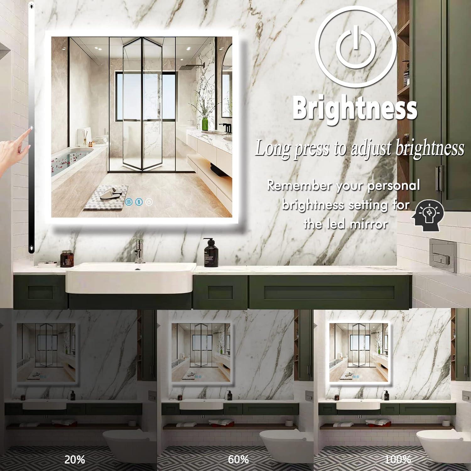 Espejo de Baño LED Cuadrado 91x91 cm THEKLA con Luz Regulable