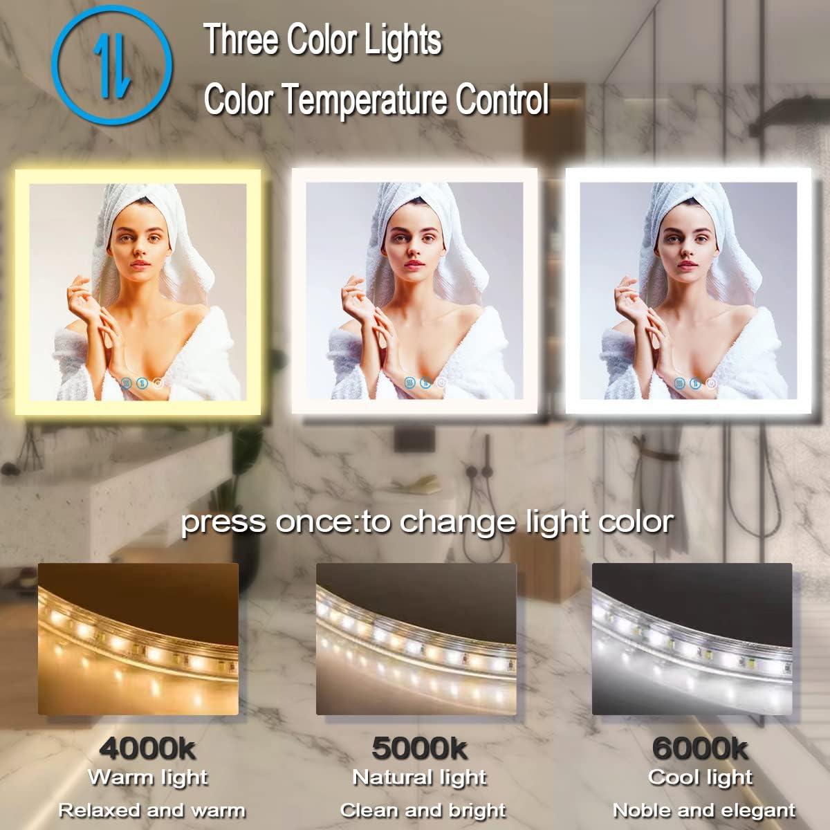 Espejo de Baño LED Cuadrado 91x91 cm THEKLA con Luz Regulable