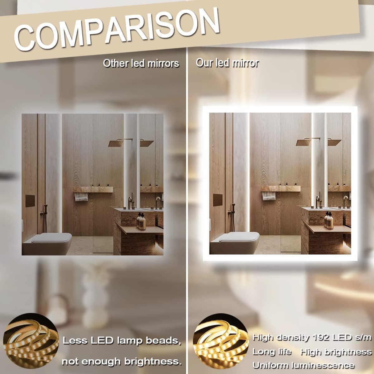 Espejo de Baño LED Cuadrado 91x91 cm THEKLA con Luz Regulable