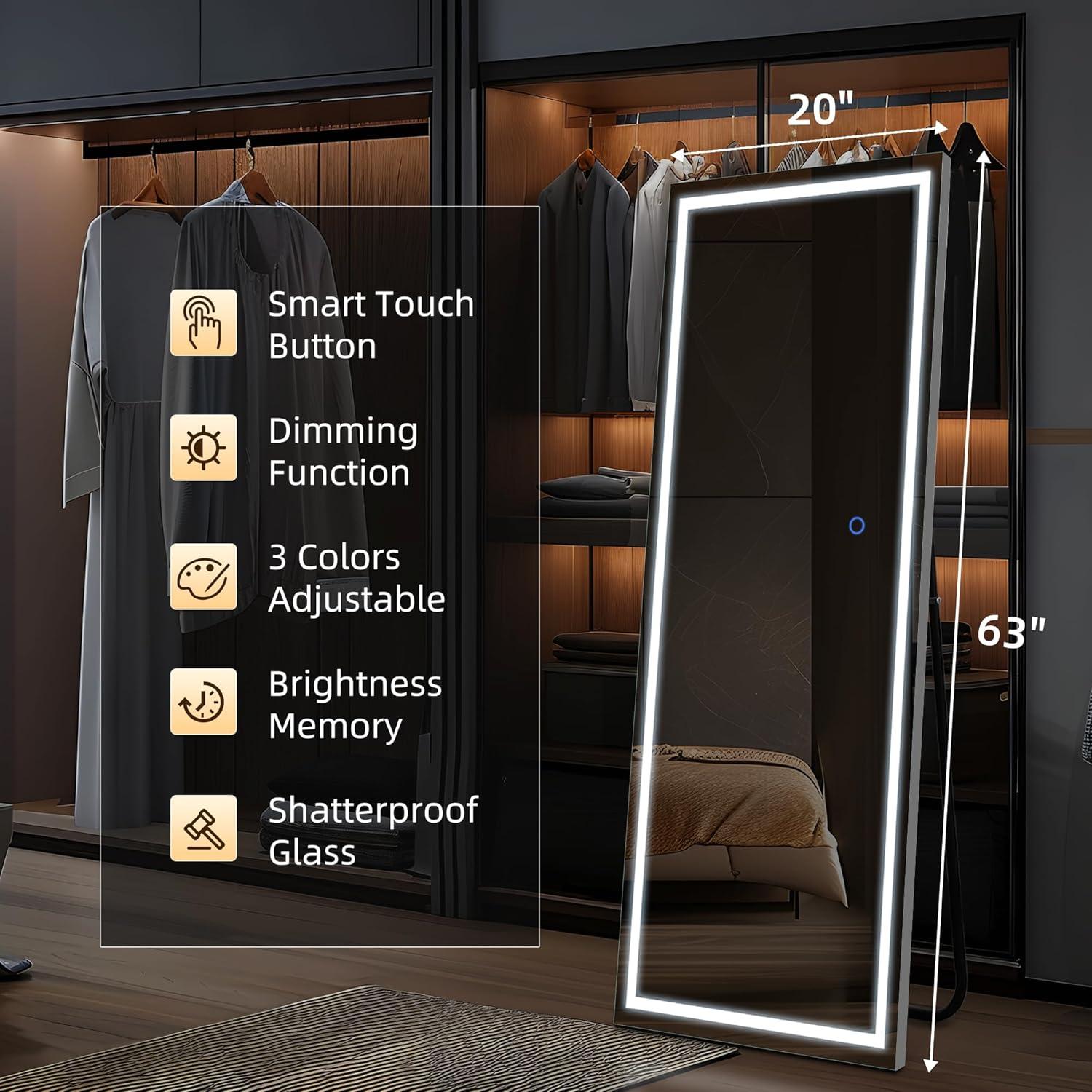 Espejo de Piso LED TRUNBACK 160x50 cm Regulable 3 Colores