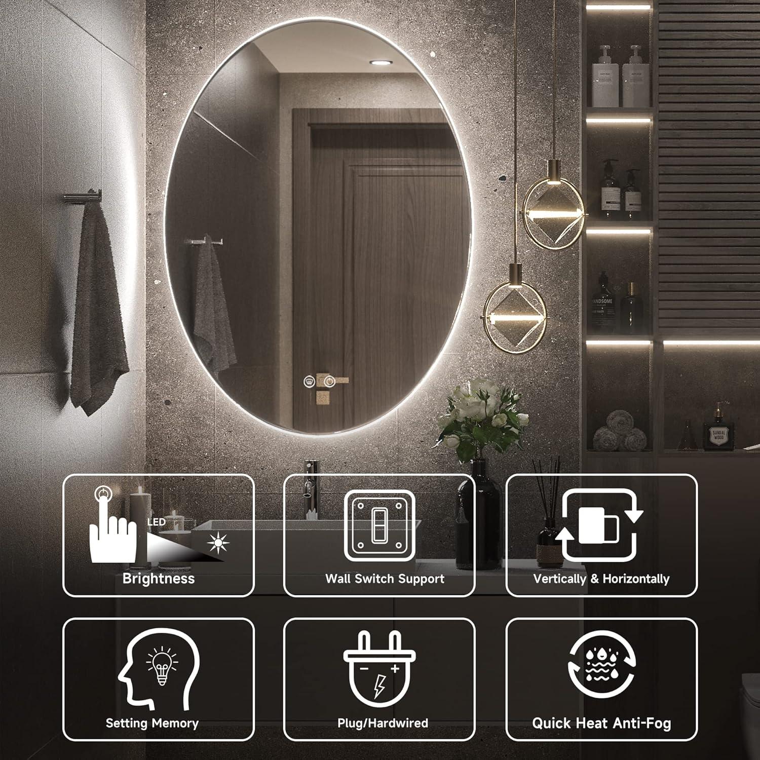 Espejo Ovalado Iluminado TETOTE 81x61 cm LED Anti-Niebla