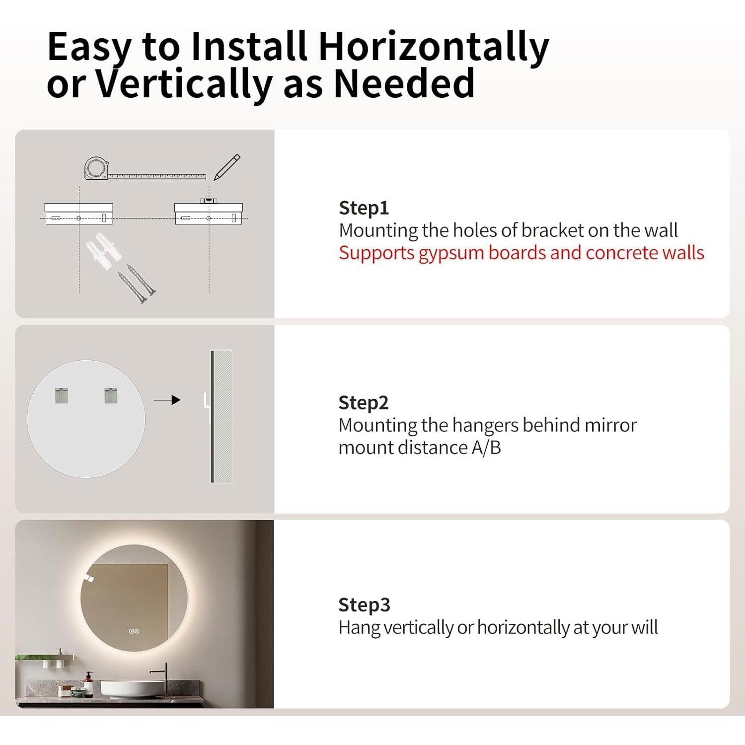 Espejo de Baño LED Redondo LAIYA 91.44 cm, Anti-vaho, Táctil