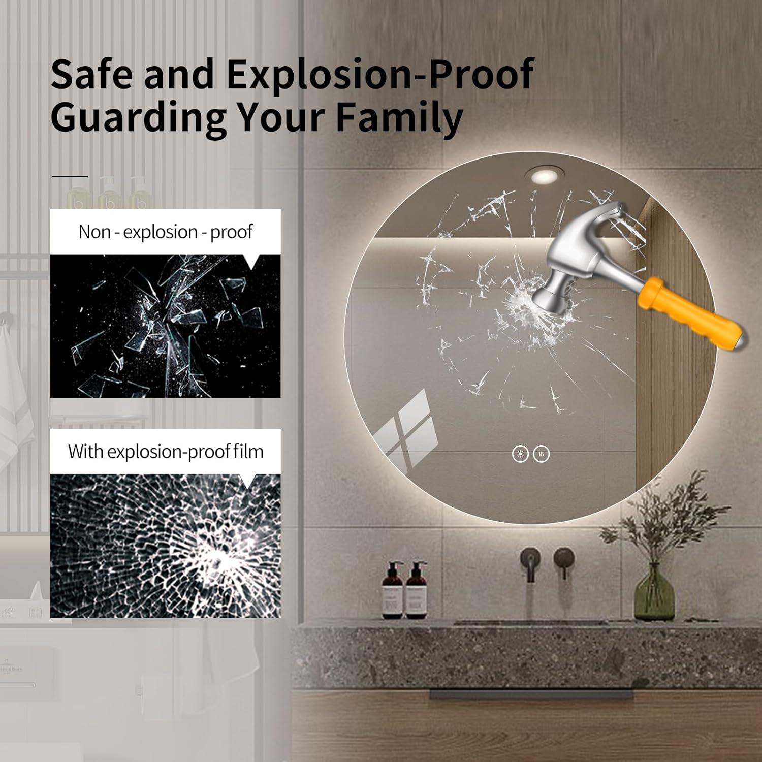 Espejo de Baño LED Redondo LAIYA 91.44 cm, Anti-vaho, Táctil