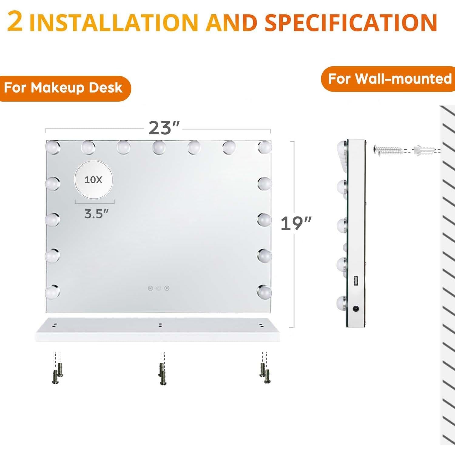 Espejo de Tocador Hollywoodense M MIVONDA con Luces LED 15 Bombillas