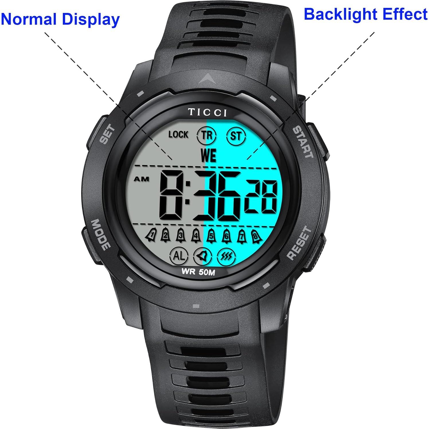 Reloj Vibrante TICCI Unisex con 8 Alarmas y Retroiluminación