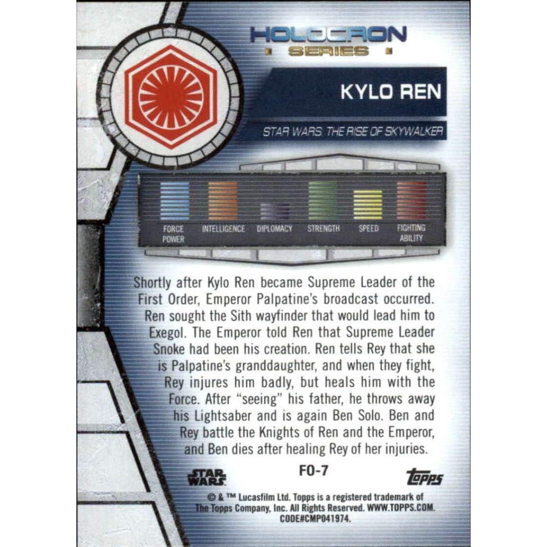 Tarjeta Coleccionable Kylo Ren #FO-7 Star Wars Topps 2020