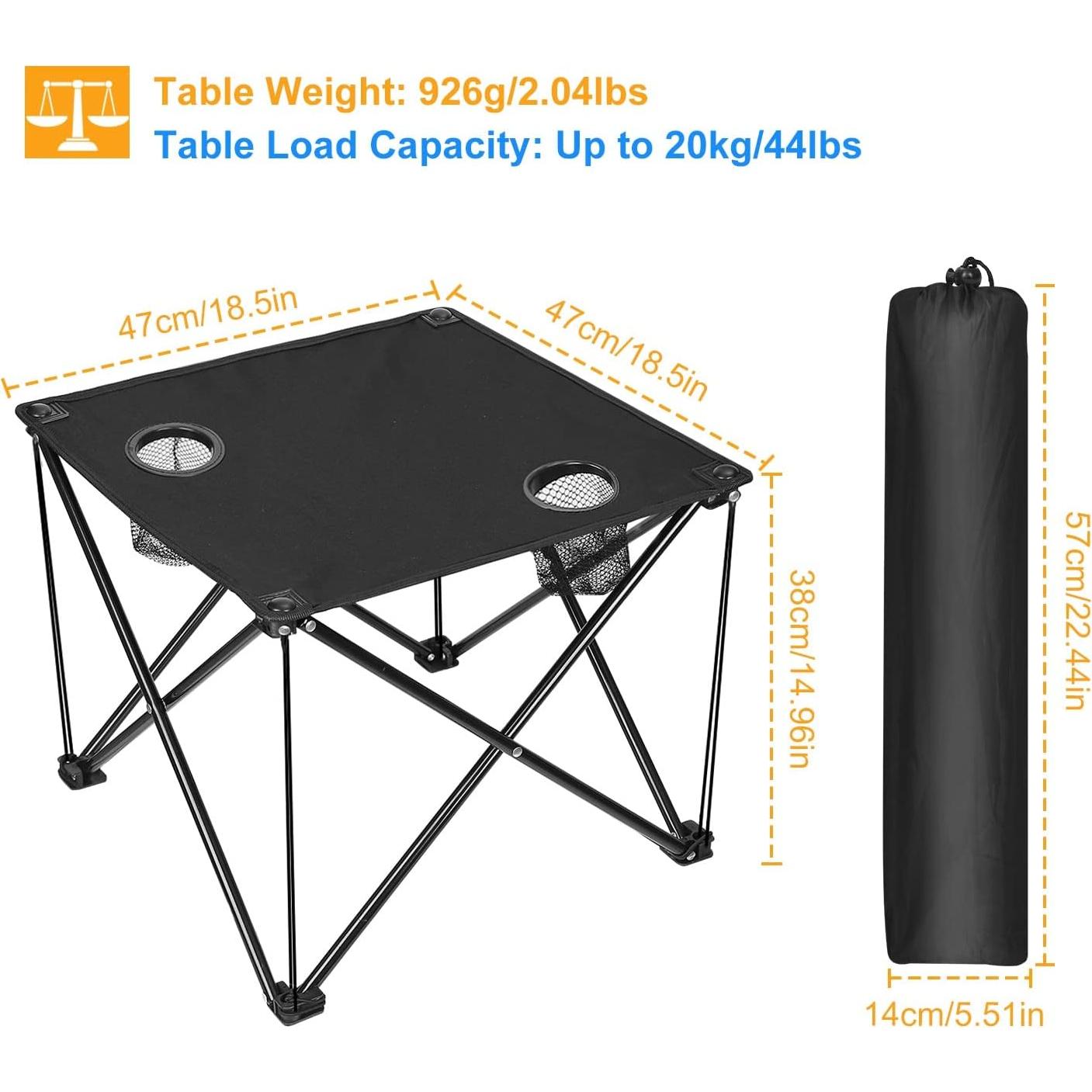 Mesa Plegable KOCASO para Camping 46.99x46.99cm con 2 Portavasos