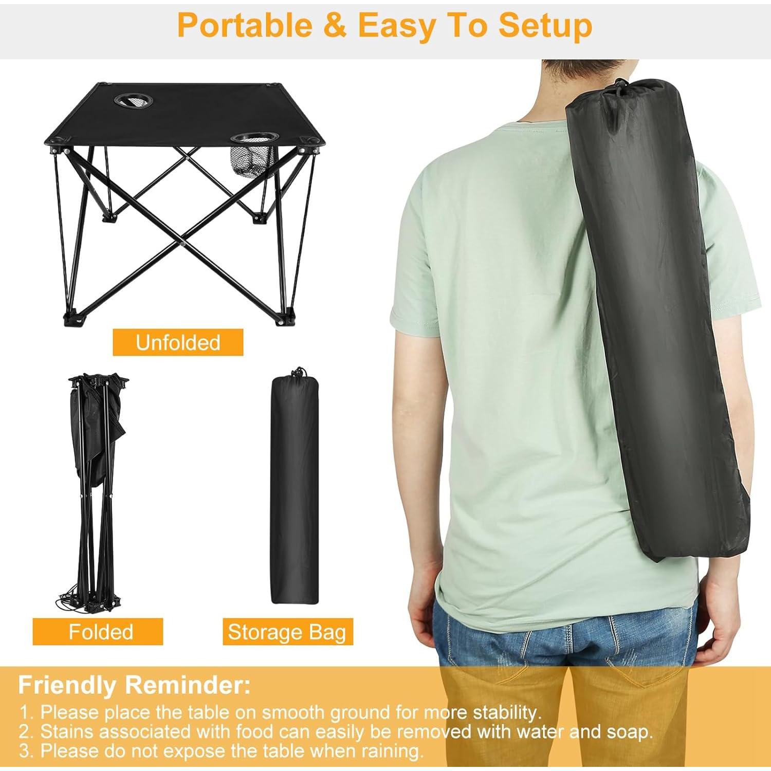 Mesa Plegable KOCASO para Camping 46.99x46.99cm con 2 Portavasos