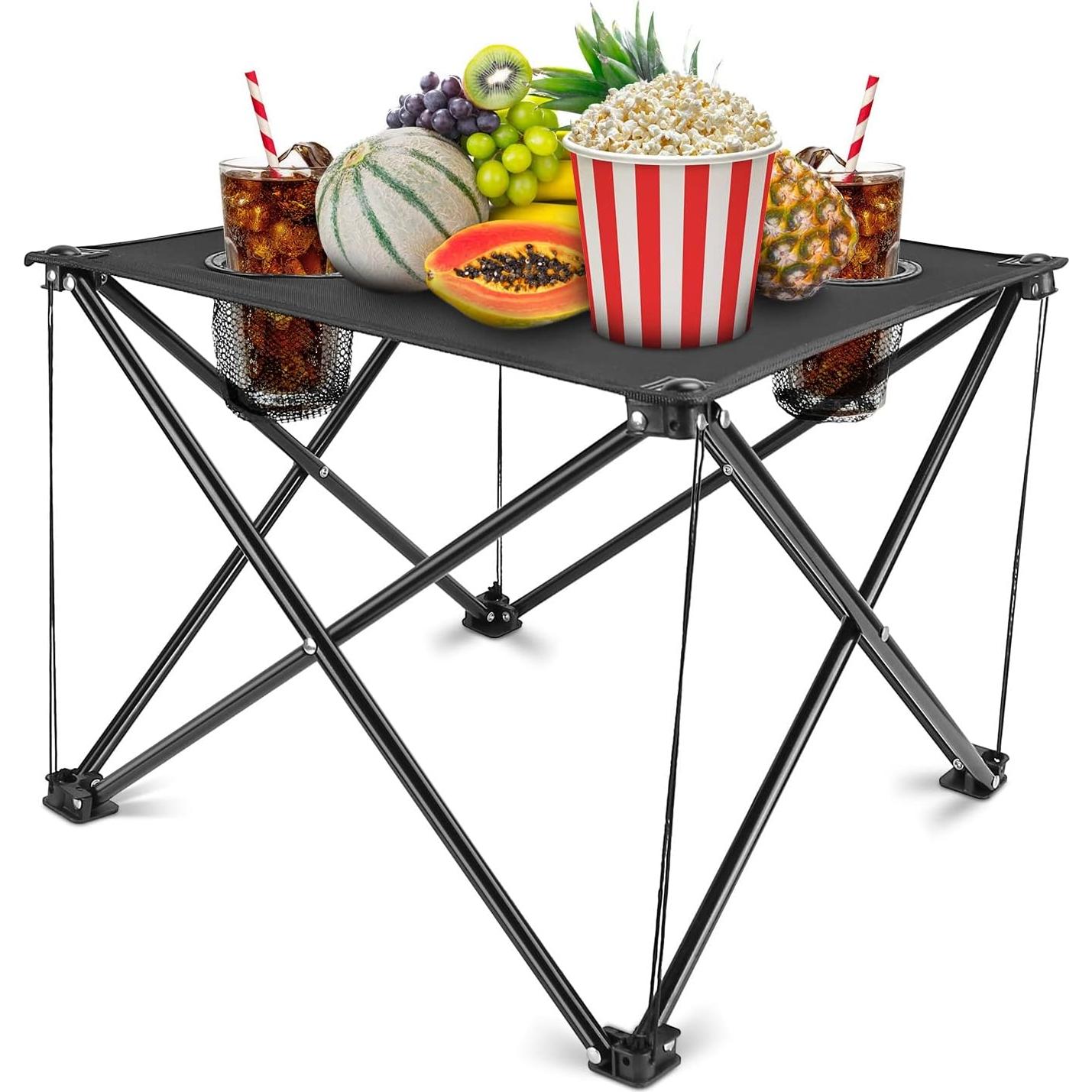 Mesa Plegable KOCASO para Camping 46.99x46.99cm con 2 Portavasos