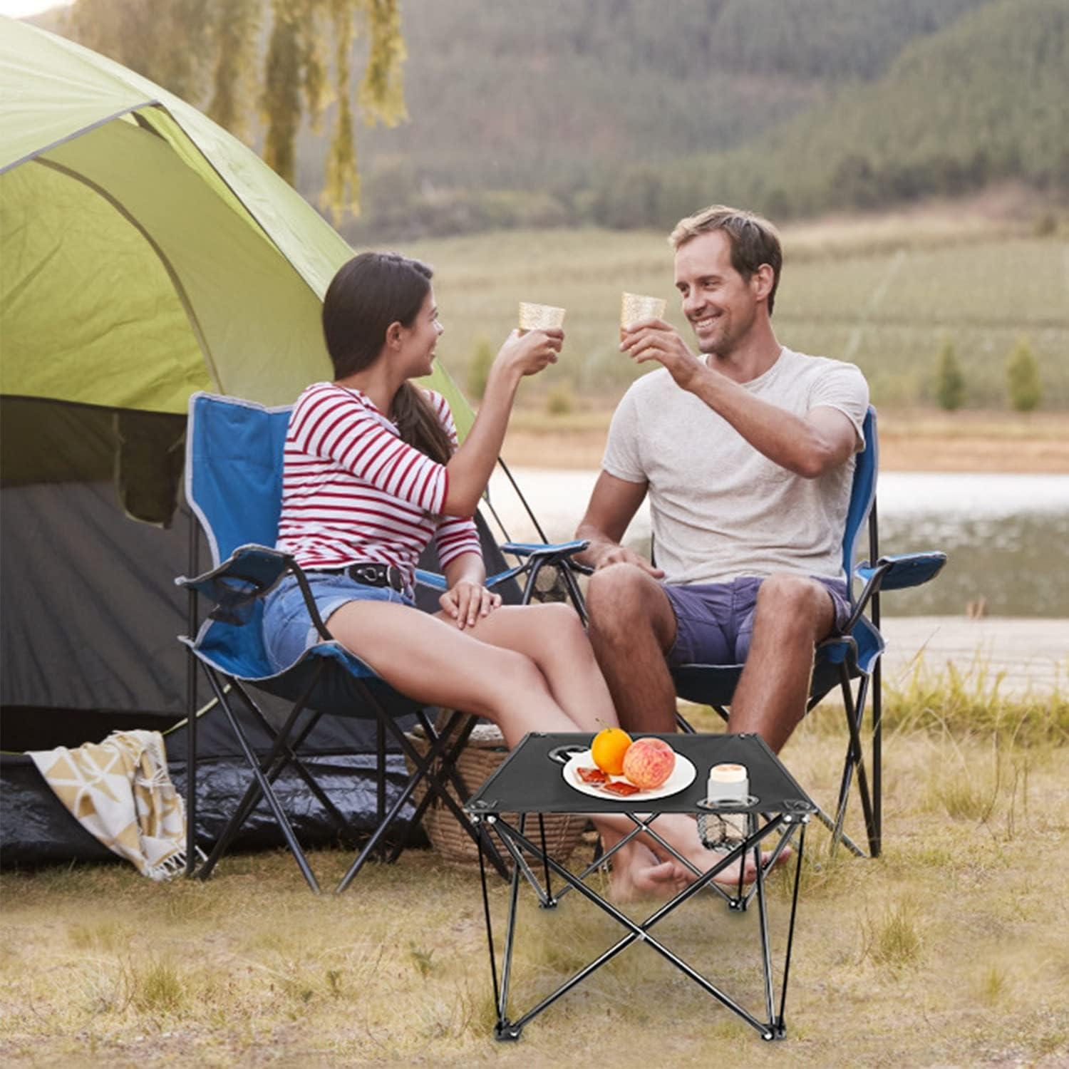 Mesa Plegable KOCASO para Camping 46.99x46.99cm con 2 Portavasos