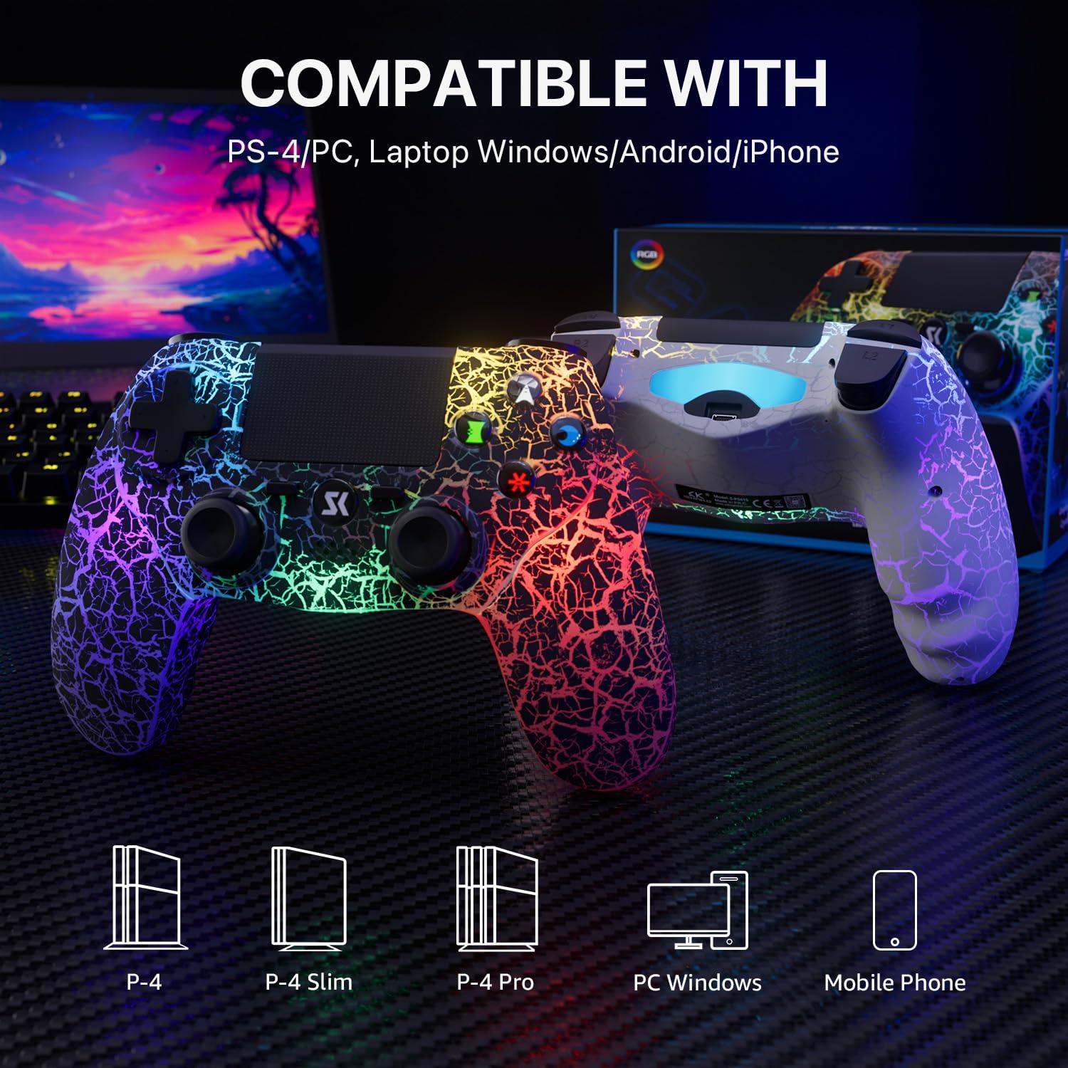 Controlador Inalámbrico ISHAKO para PS4/Pro/Slim - RGB, 1000mAh