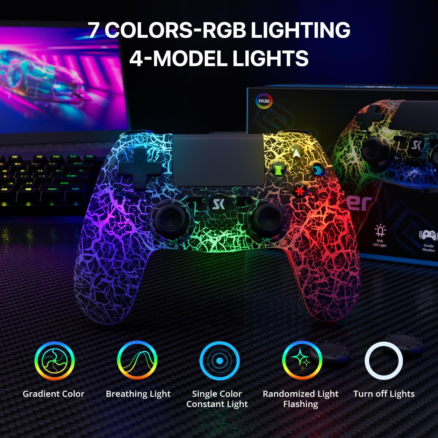 Controlador Inalámbrico ISHAKO para PS4/Pro/Slim - RGB, 1000mAh