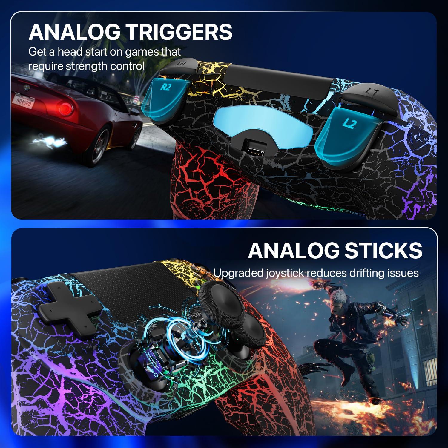 Controlador Inalámbrico ISHAKO para PS4/Pro/Slim - RGB, 1000mAh