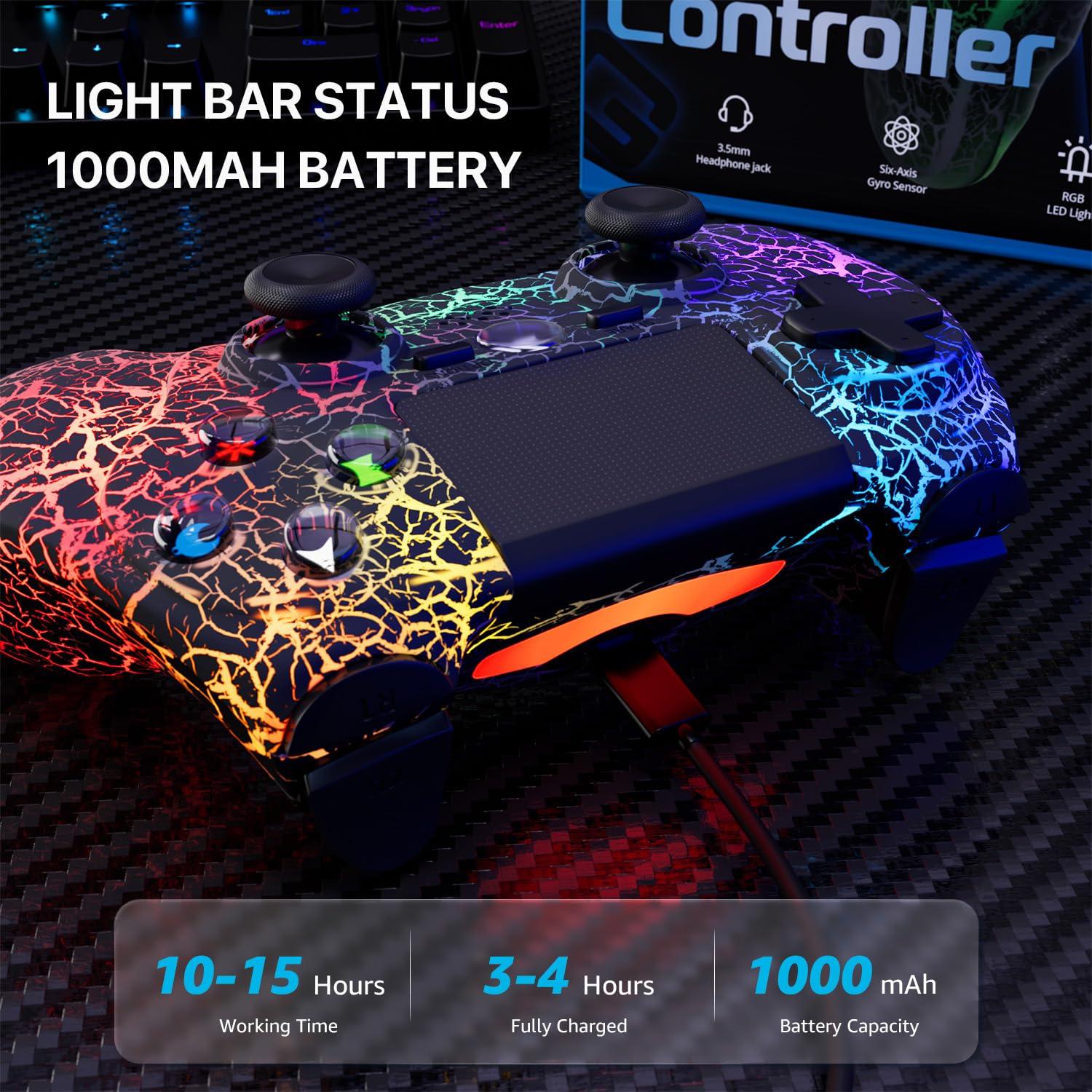 Controlador Inalámbrico ISHAKO para PS4/Pro/Slim - RGB, 1000mAh