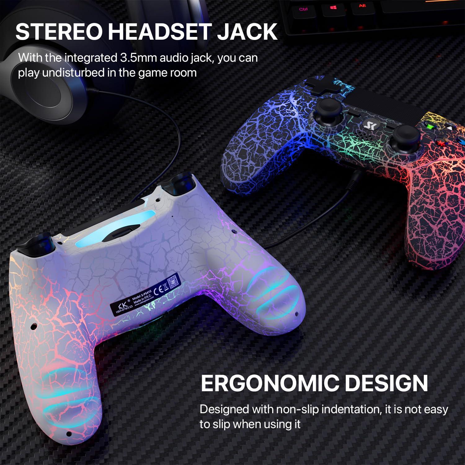 Controlador Inalámbrico ISHAKO para PS4/Pro/Slim - RGB, 1000mAh