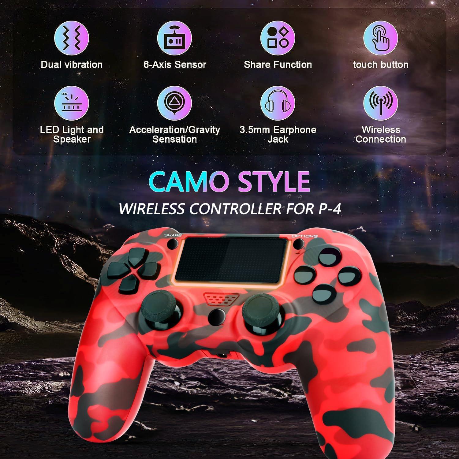 Controlador Inalámbrico SHEPUDRUC para PS4 - Camo Rojo y Verde