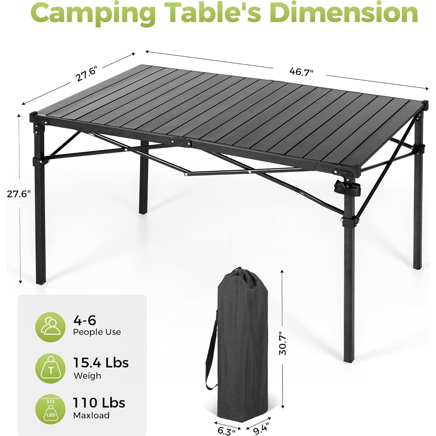 Mesa de Camping Plegable ALPHA CAMP 301-YYZ Ajustable