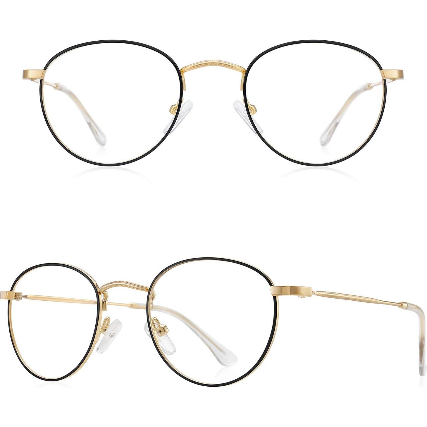 Gafas Redondas de Metal Oro y Negro Anti Luz Azul 48mm