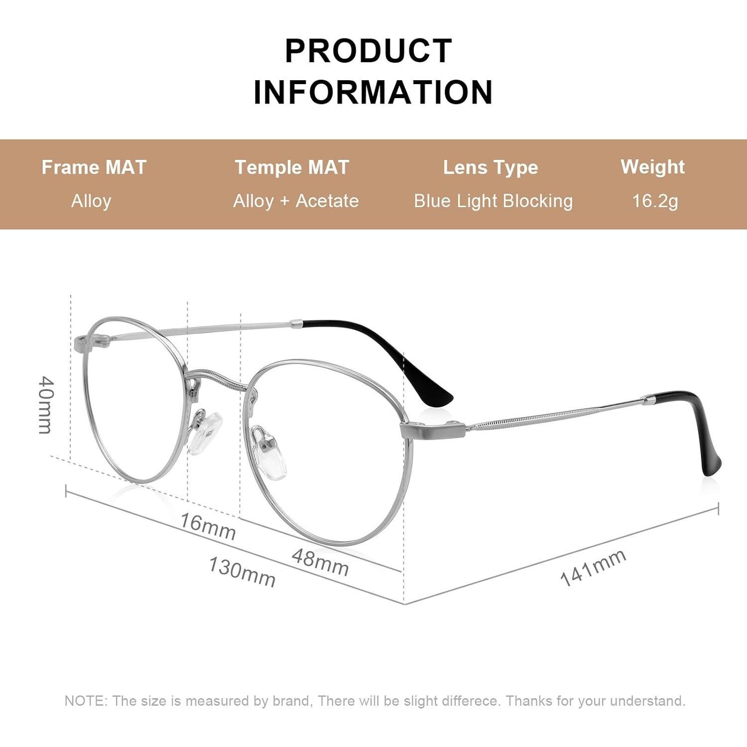 Gafas Redondas Metal Plata UV400 Anti Luz Azul 0.75x