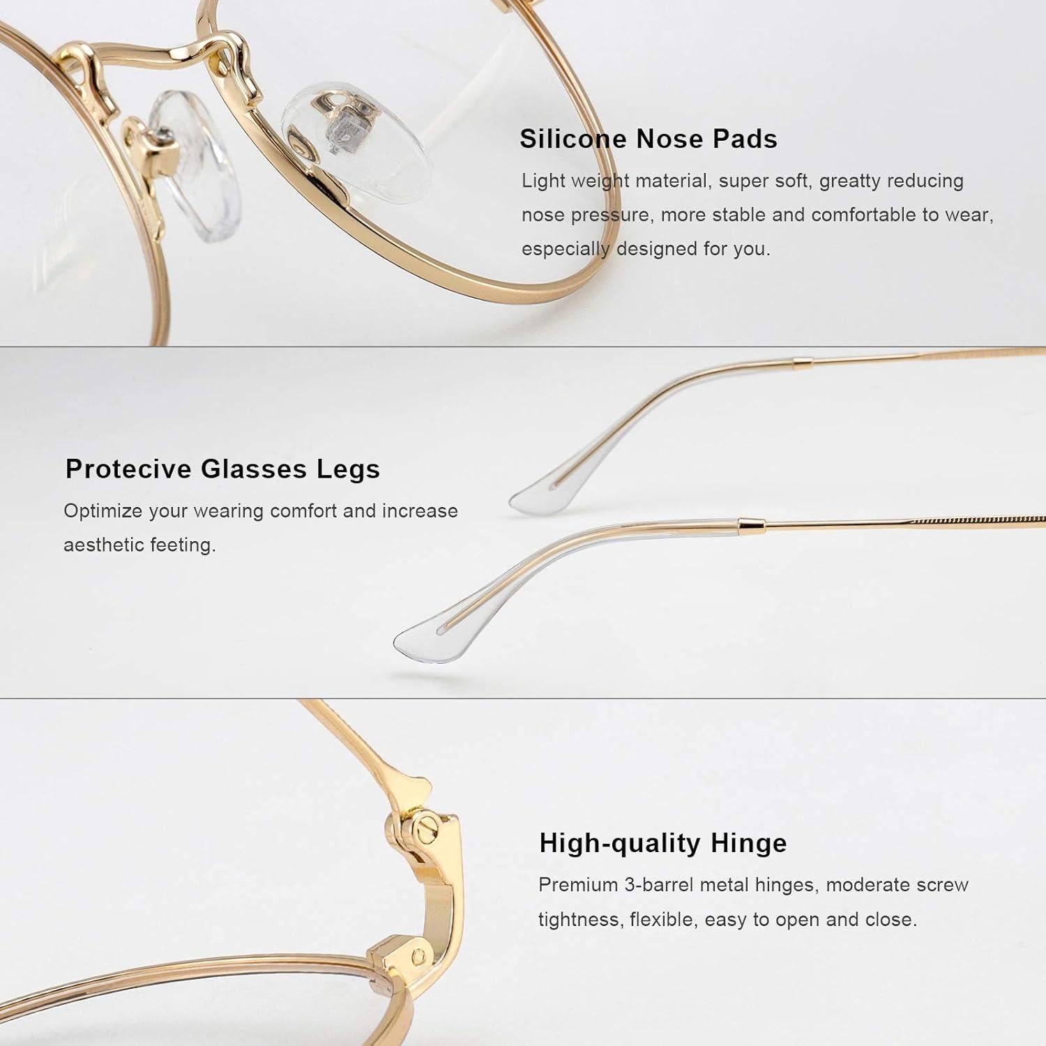 Gafas Redondas Metal Doradas Anti Luz Azul 2.25x