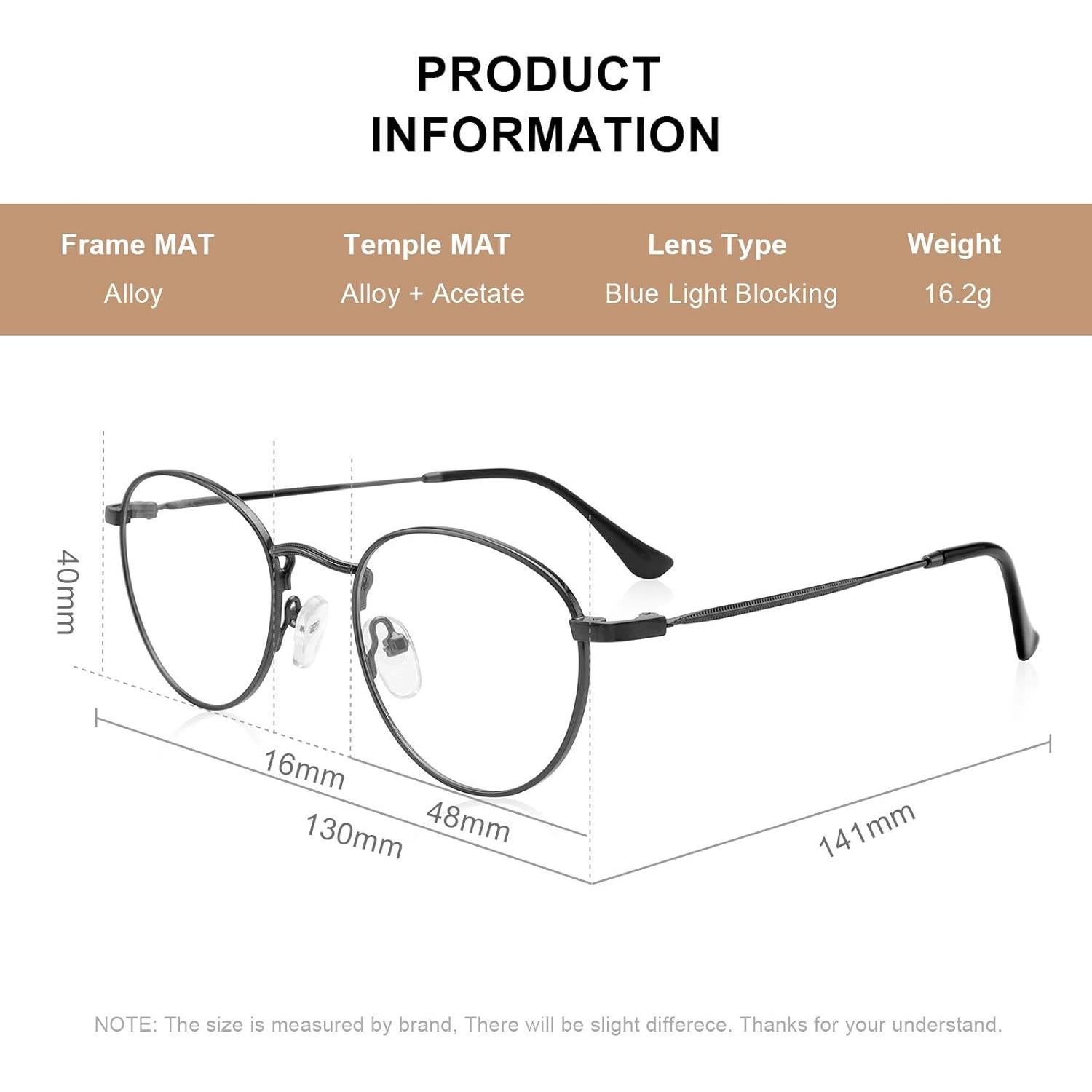 Gafas Redondas Metal Gris Anti Luz Azul 48mm Vintage