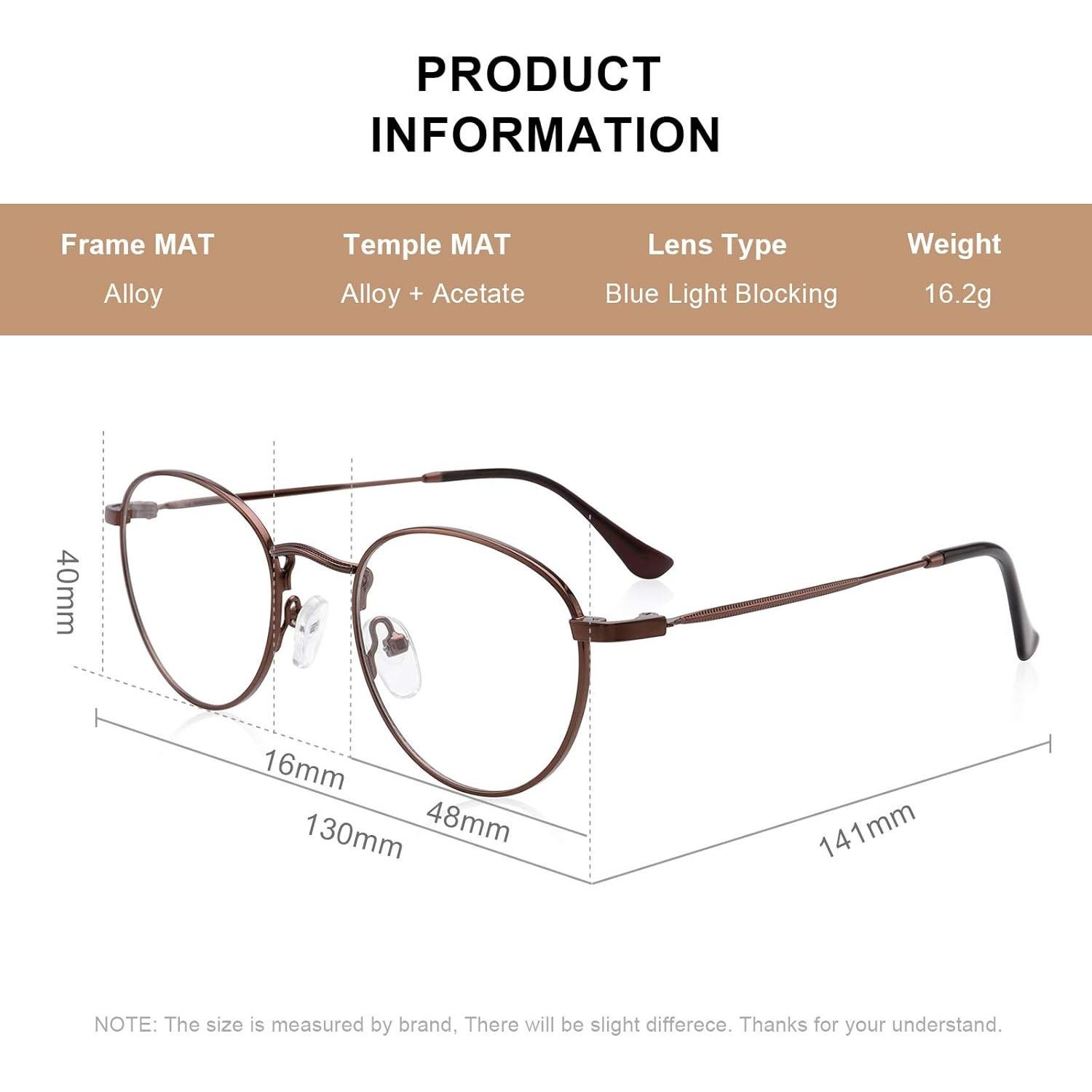 Gafas Redondas de Metal Vintage UV400 para Luz Azul