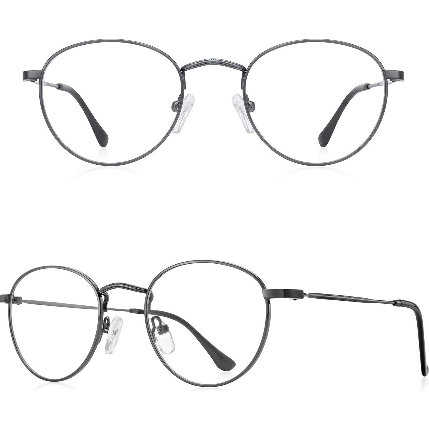 Gafas Redondas Metal Gris UV400 Anti Luz Azul 3.25x