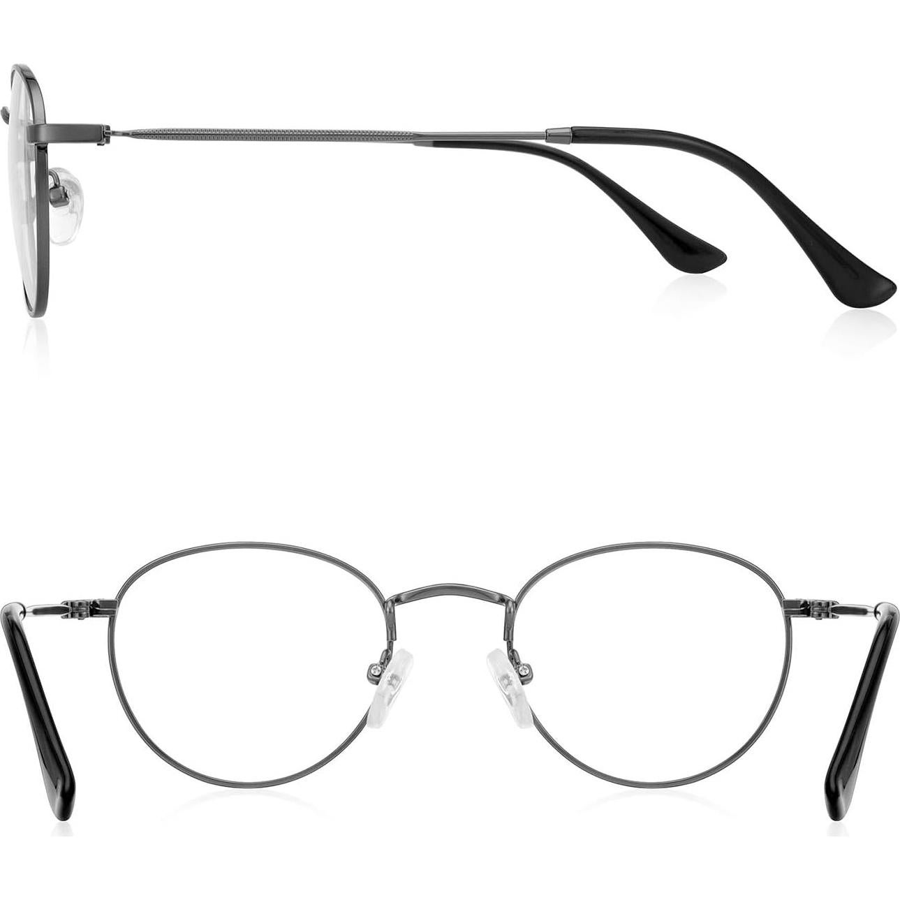 Gafas Redondas Metal Gris Anti Luz Azul 1.5x Vintage