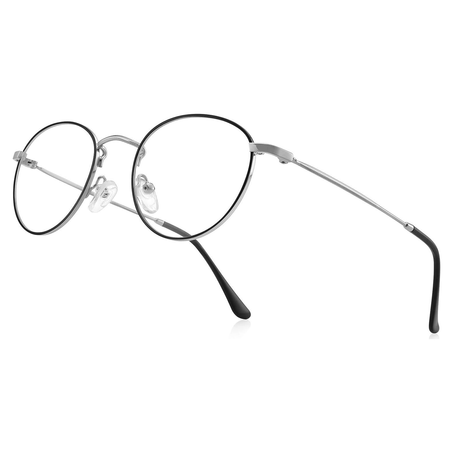 Gafas Redondas Metal Anti Luz Azul 2.75x Plata y Negro