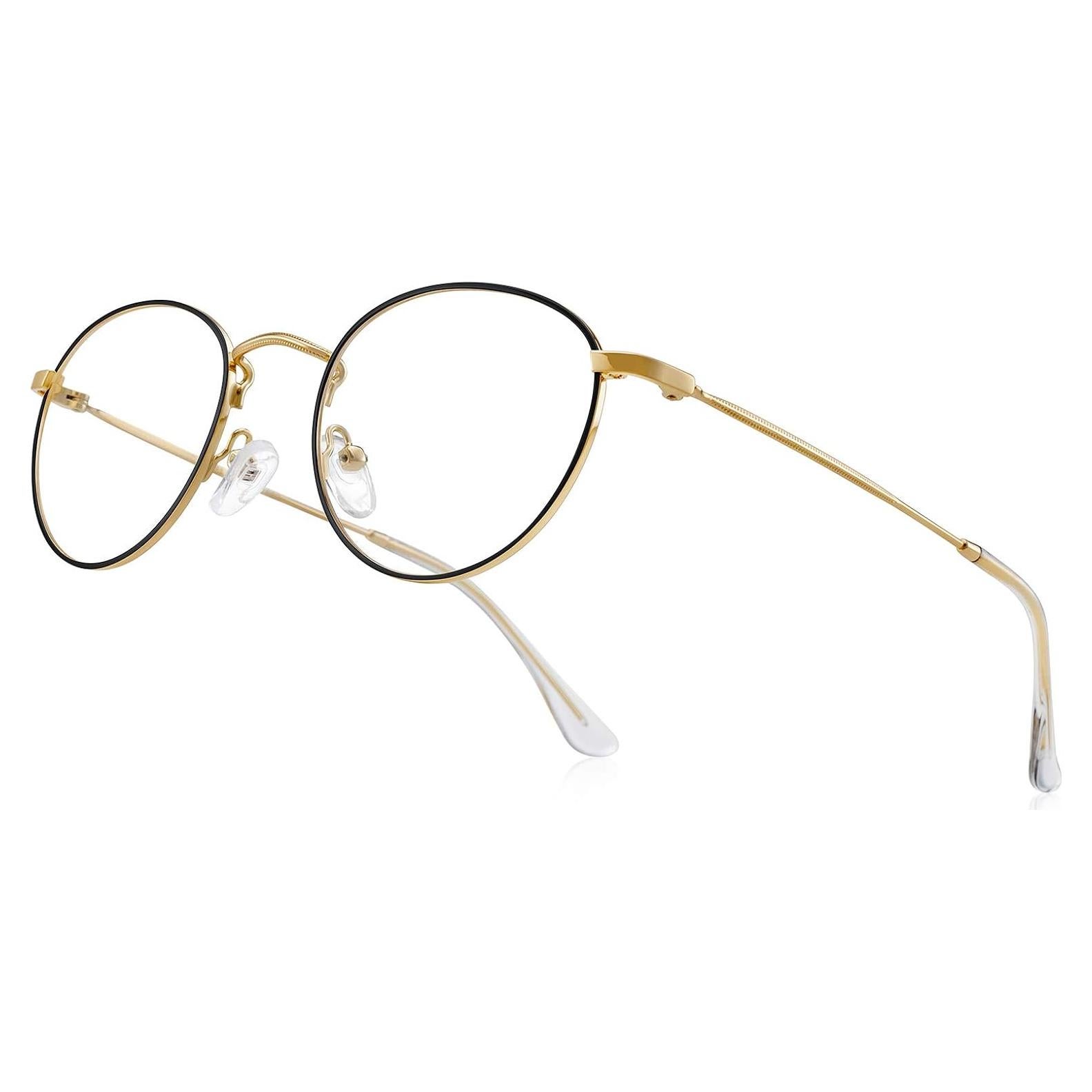 Gafas Redondas de Metal Oro y Negro 2.0x Anti Luz Azul