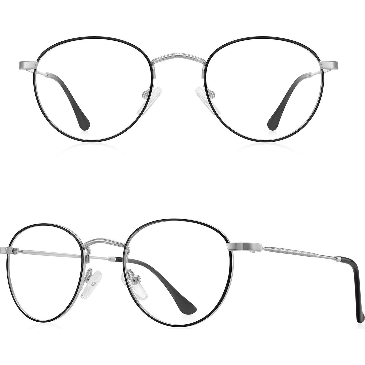 Gafas Redondas Metal Antiluz Azul Vintage 48mm Plata/Negro