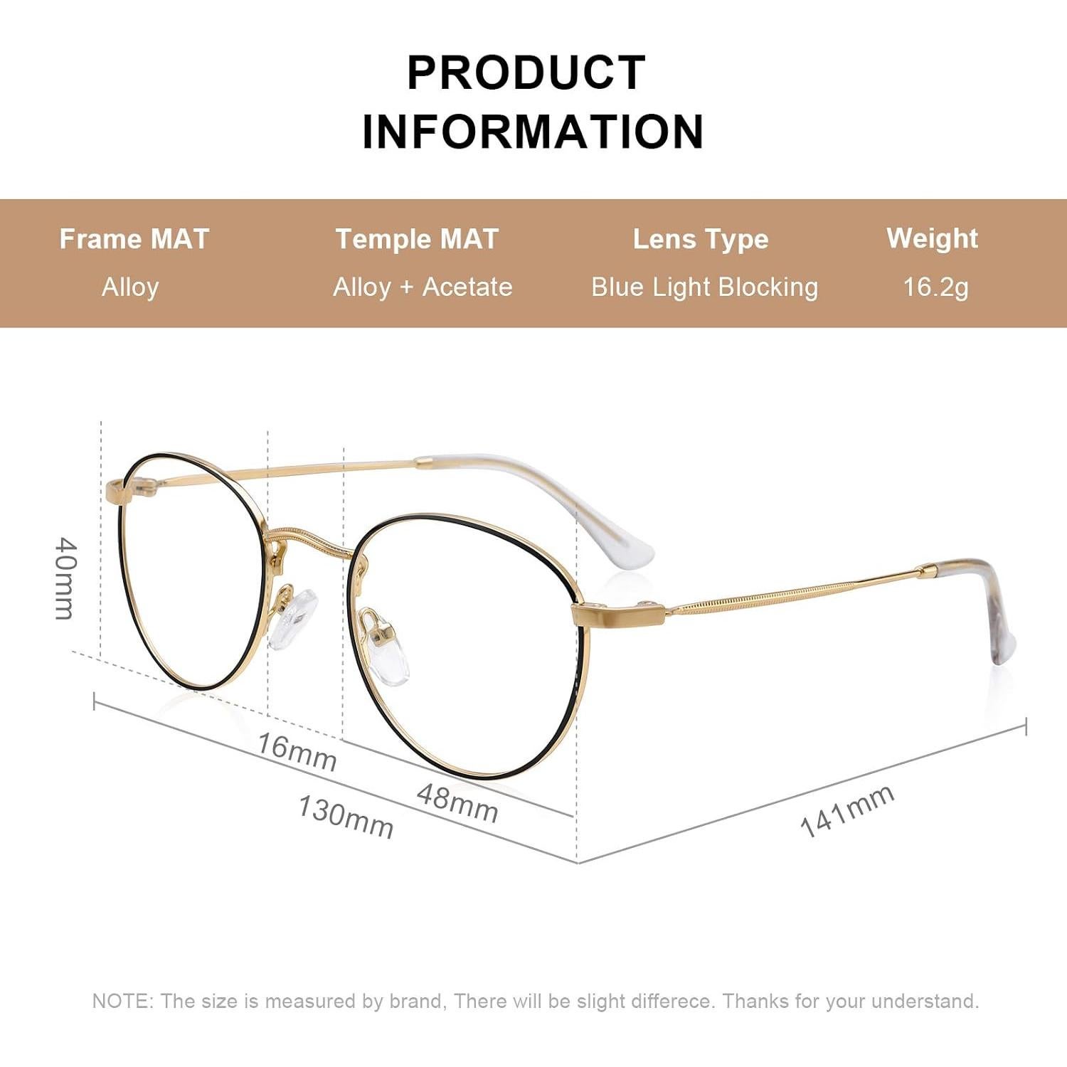 Gafas Redondas Metal Oro y Negro Anti Luz Azul 3.0x