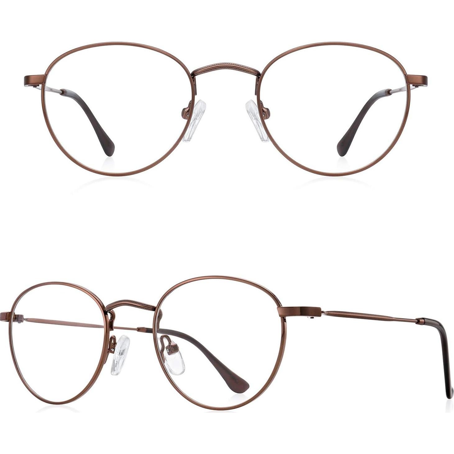 Gafas Redondas Antiluz Azul Metal Marrón 48mm UV400