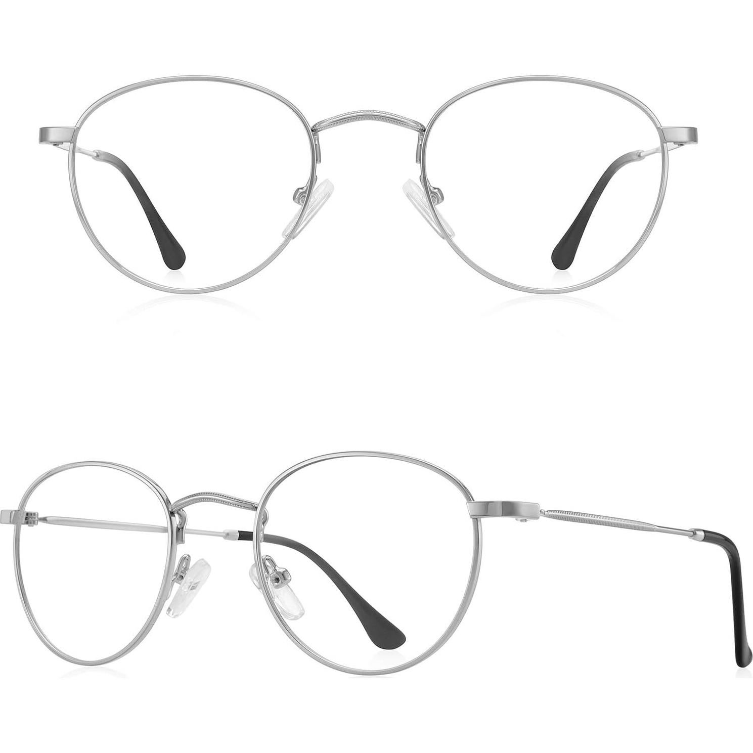 Gafas Redondas Metal Plata Anti Luz Azul 48mm Vintage