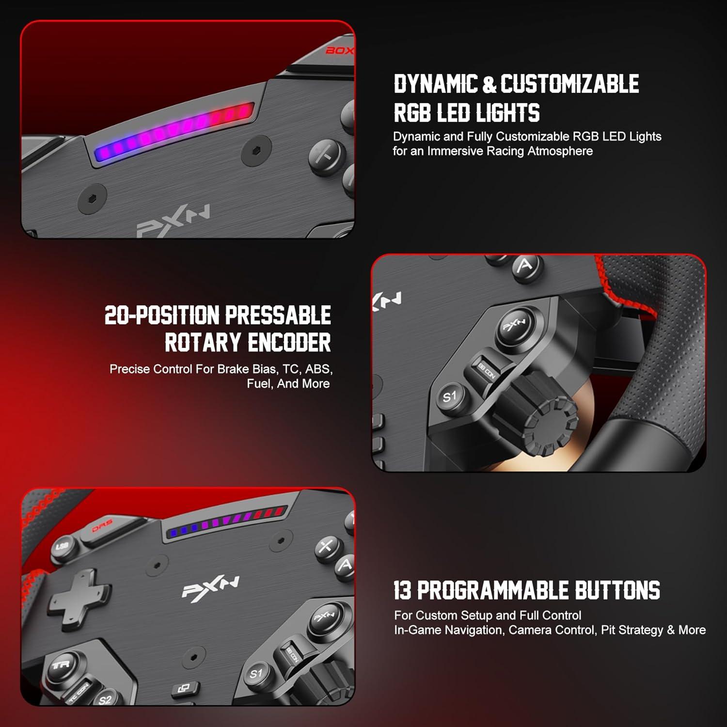 Volante de Carreras PXN W AS 28 cm - Liberación Rápida, RGB