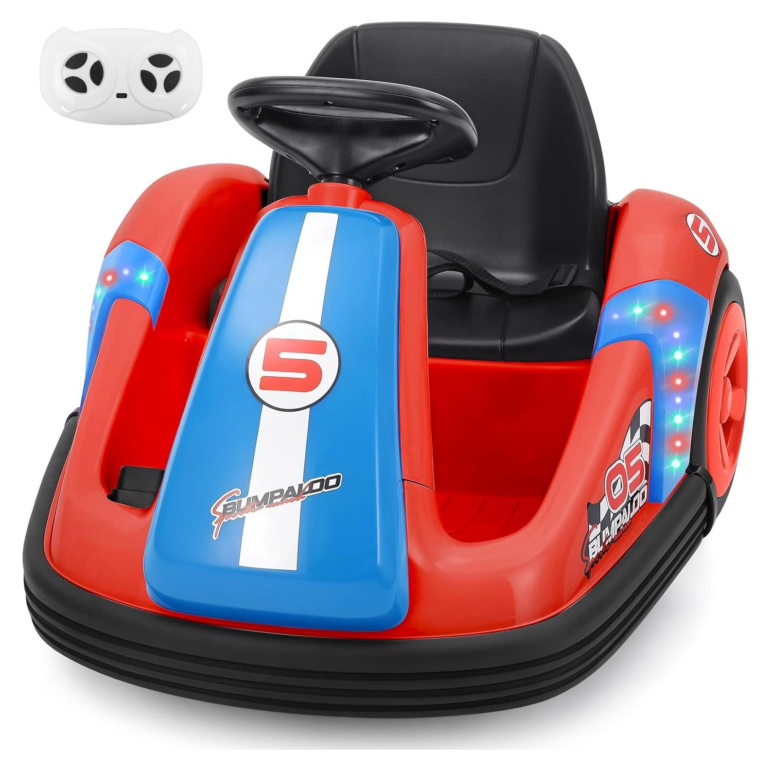 ELEMARA Bumper Cars for Kids with Big Wheels, 2.2 Mph, 12v Electric Ride On Toys with Remote Control, 360 Degree-Spin Bumper Car for Toddlers with DIY Stickers, Bluetooth, Music, LED Light, Red