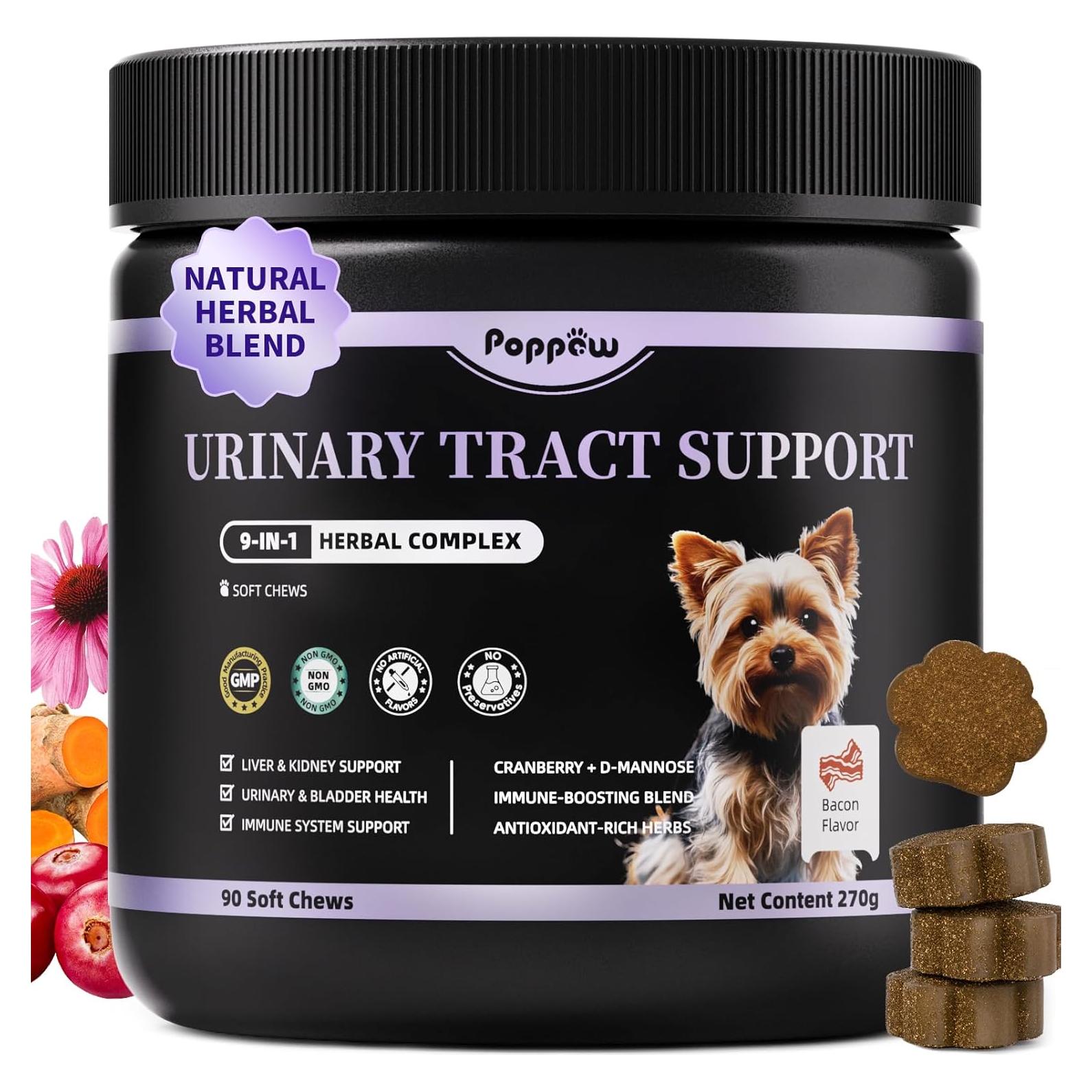 Suplemento Urinario para Perros POPPAW - Arándano y D-Mannosa, 90 Masticables