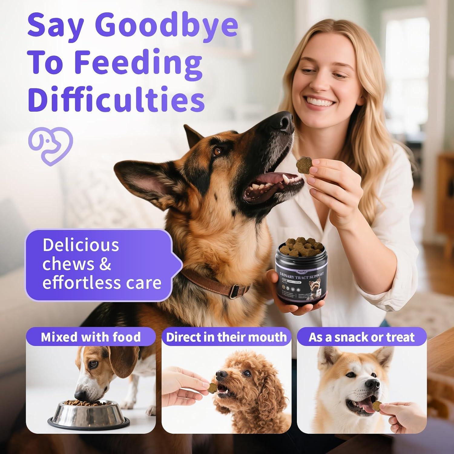 Suplemento Urinario para Perros POPPAW - Arándano y D-Mannosa, 90 Masticables