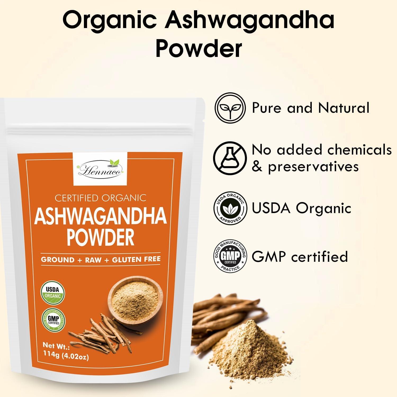 Polvo de Ashwagandha Orgánico Hennaco 114 Gramos - Puro y Natural