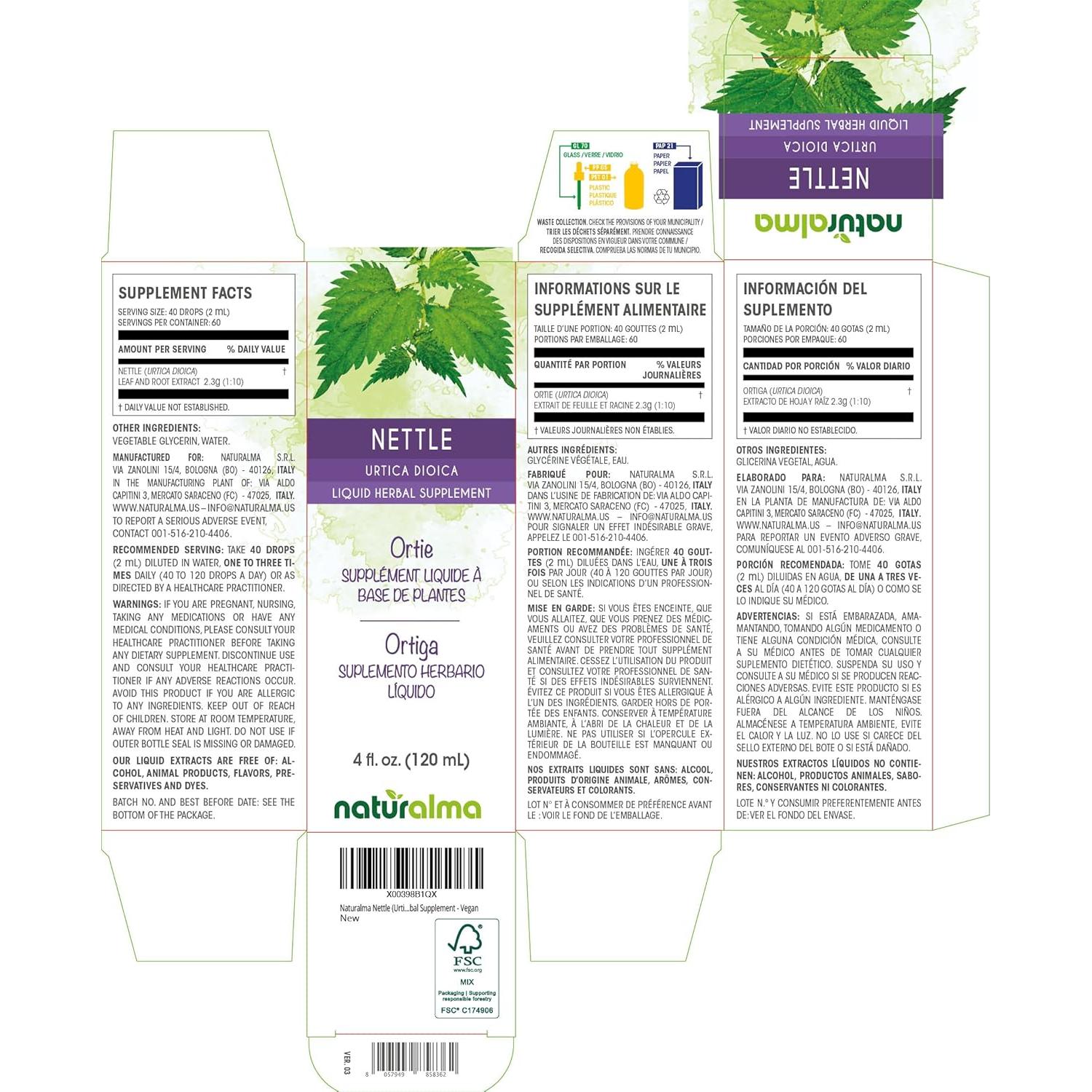 Tintura de Ortiga Naturalma 118 ml - Suplemento Herbal Vegano