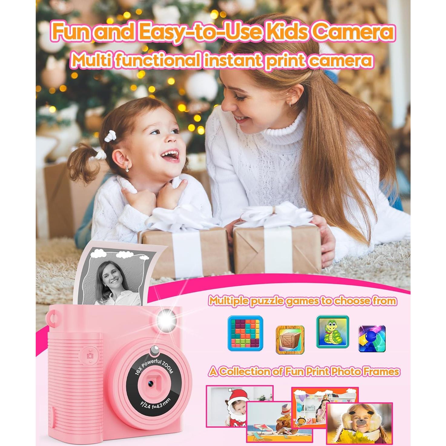 Cámara Instantánea para Niños WONNIE 1080P Rosa 32GB