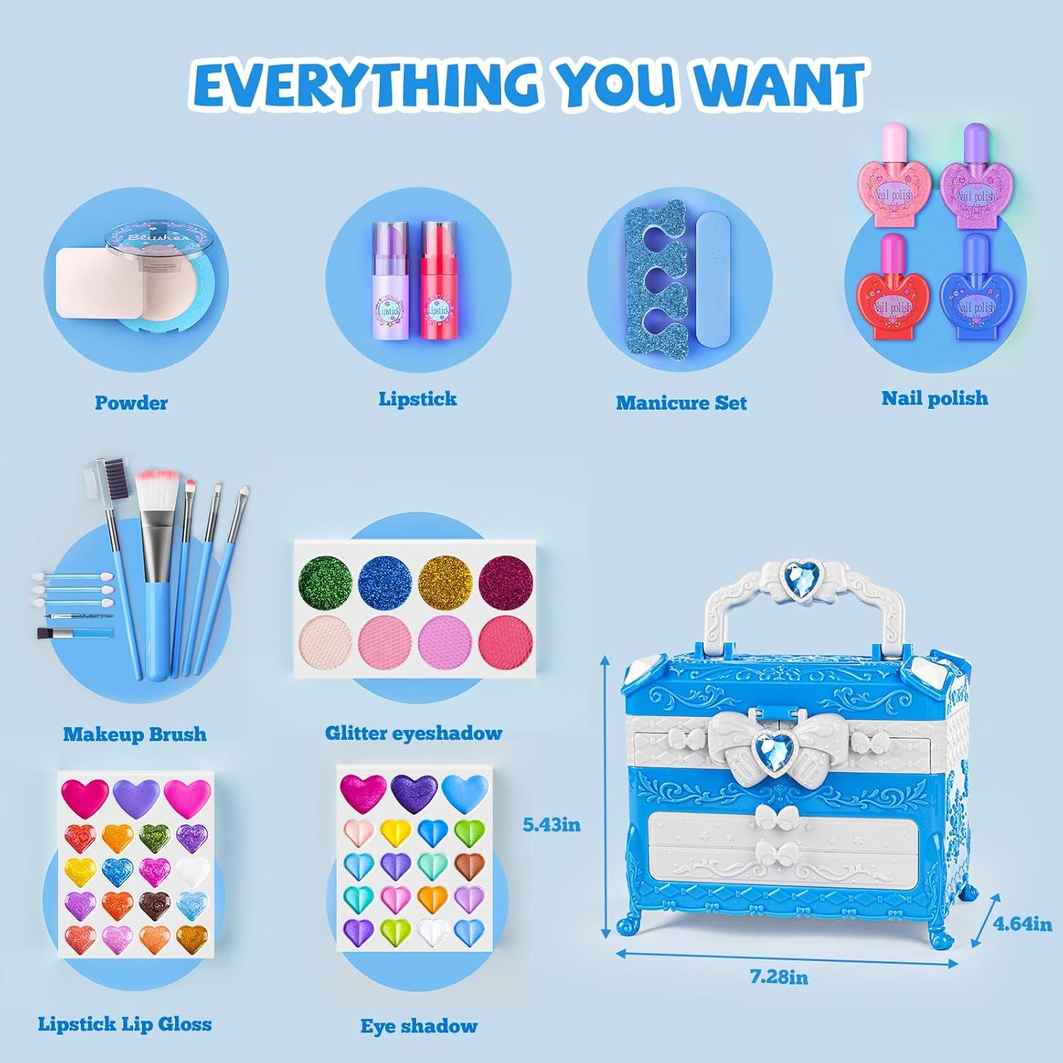 Kit de Maquillaje para Niñas GORISPI 66 Piezas Lavable Azul