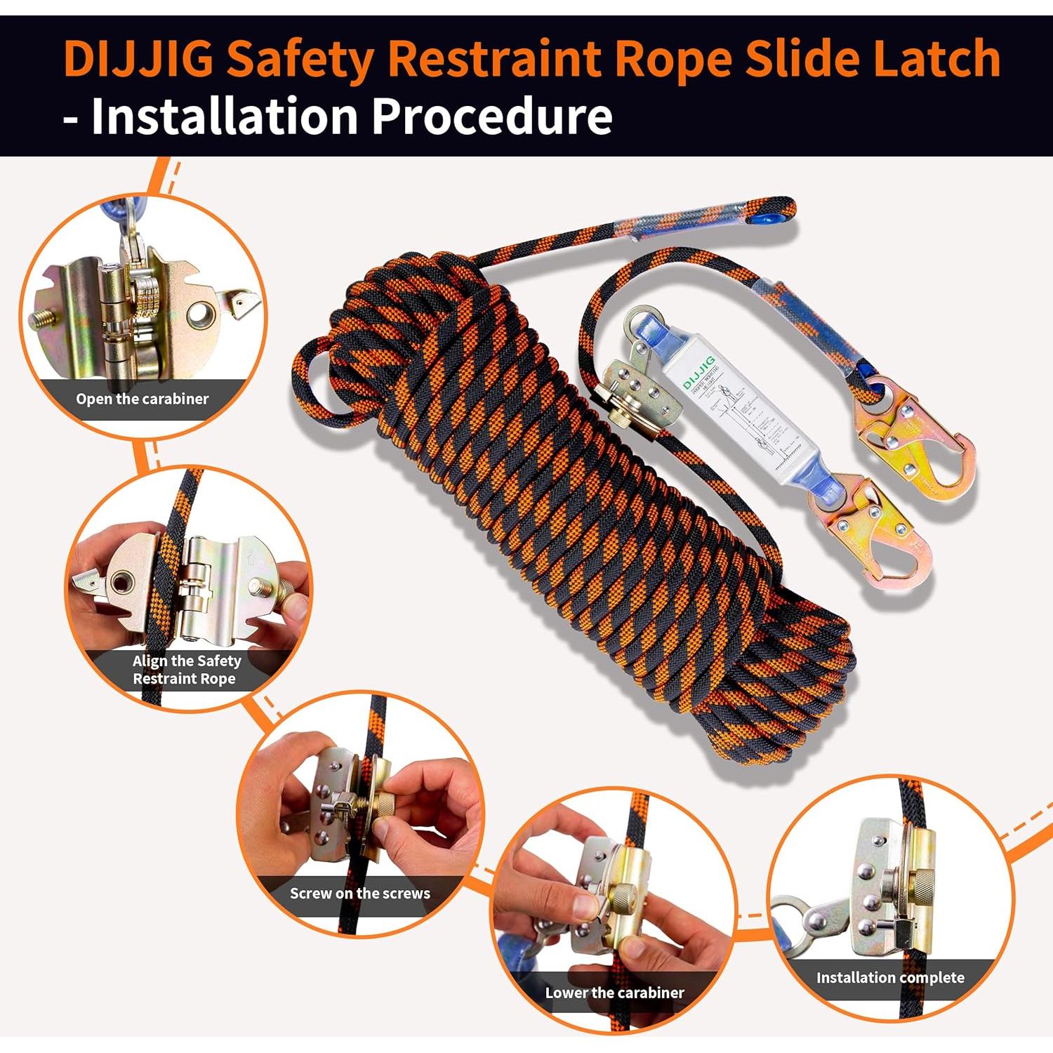 Arnés de Seguridad DIJJIG 15.24 m con Ganchos y Amortiguador