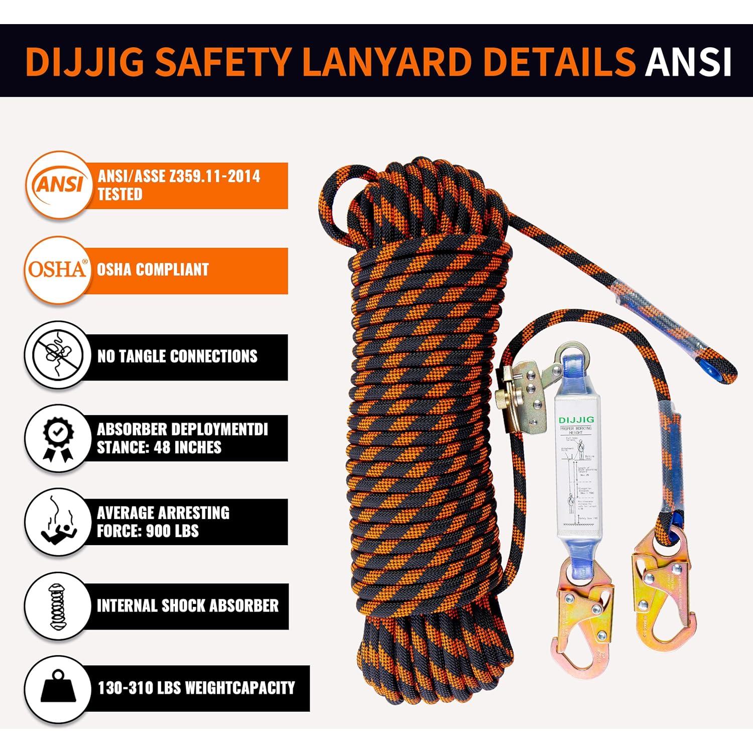 Arnés de Seguridad DIJJIG 15.24 m con Ganchos y Amortiguador