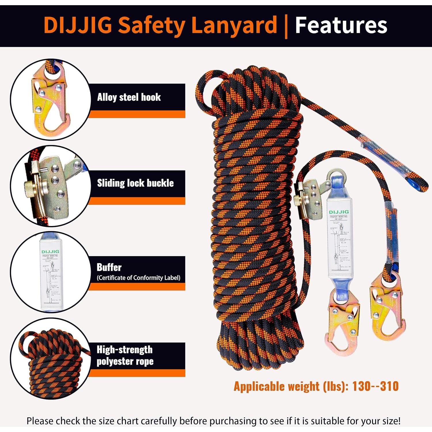 Arnés de Seguridad DIJJIG 150 pies con Absorbedor de Choque