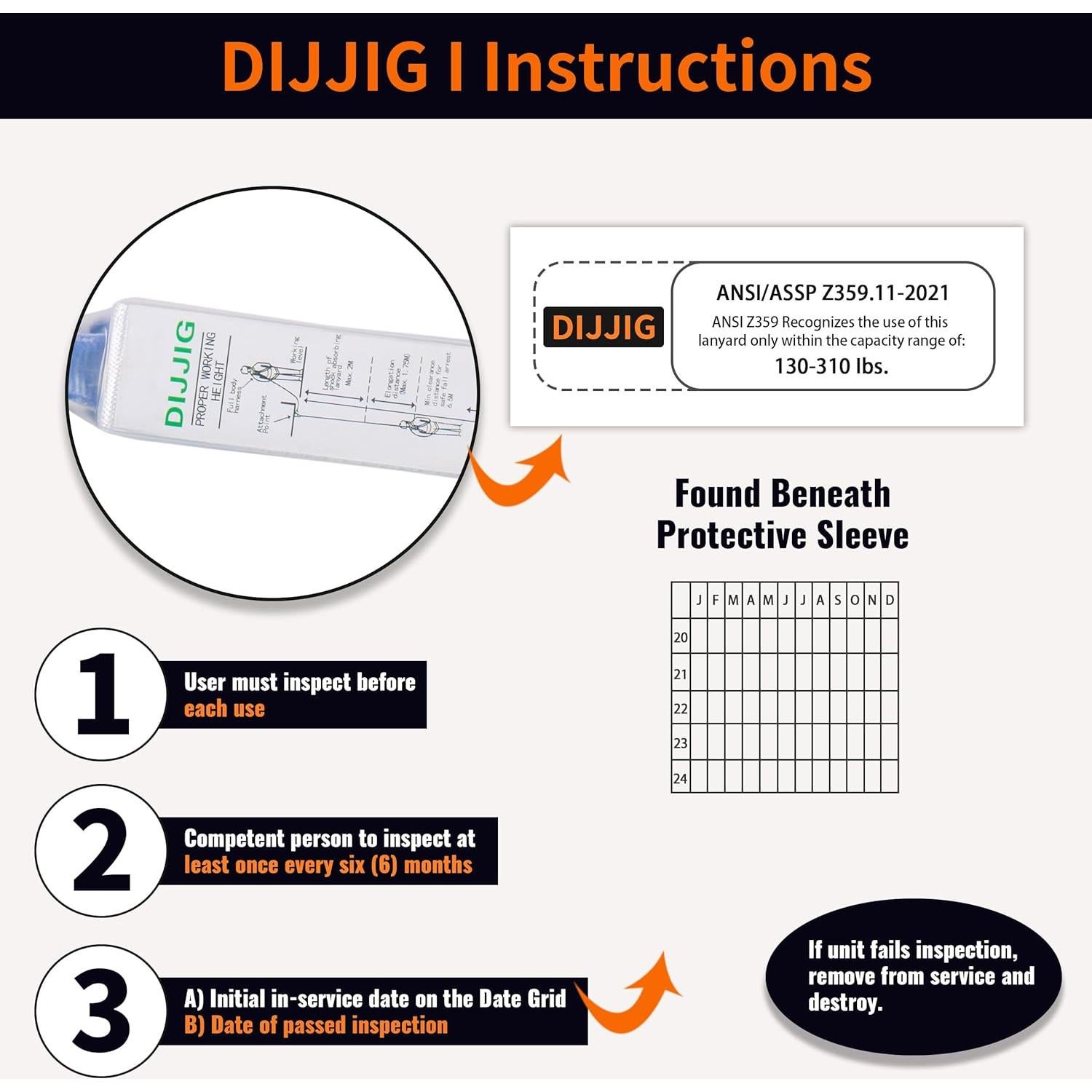 Arnés de Seguridad DIJJIG 150 pies con Absorbedor de Choque