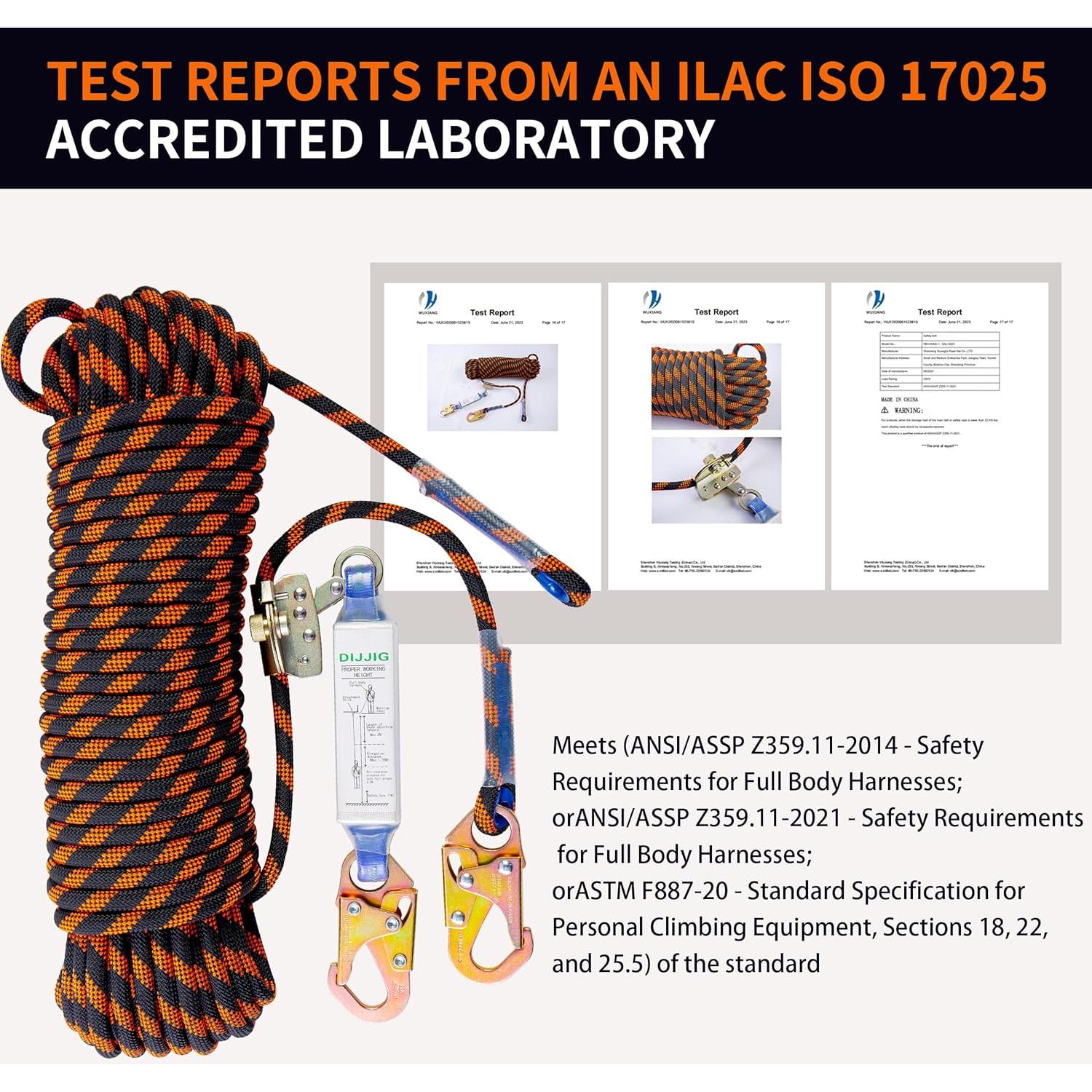 Arnés de Seguridad DIJJIG 150 pies con Absorbedor de Choque