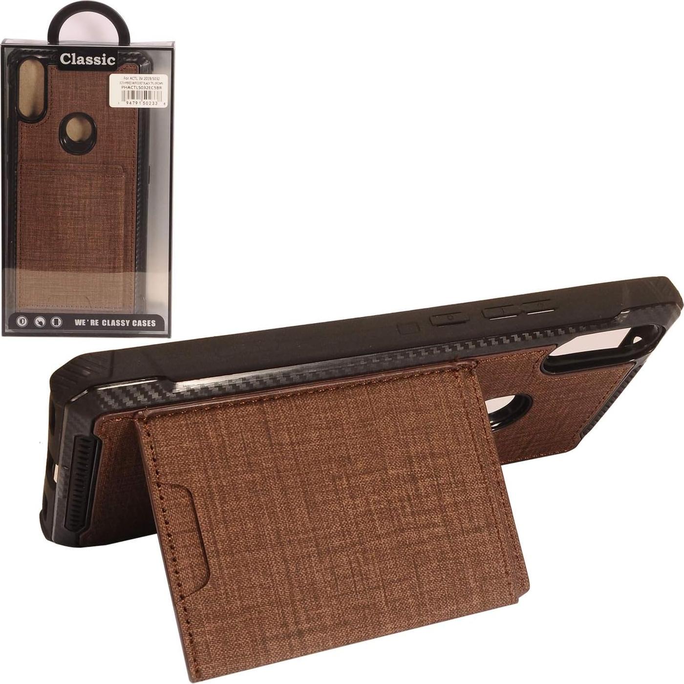 Carcasa híbrida denim CELZEN para Alcatel 3V 2019 - Marrón