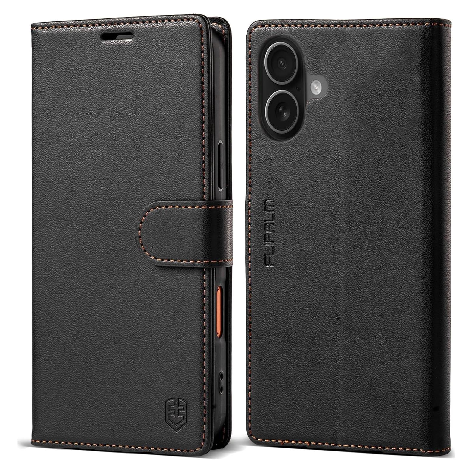 Funda billetera FLIPALM para iPhone 17, cuero PU, negro